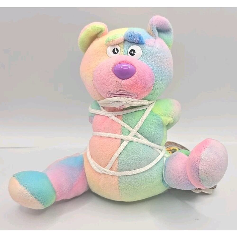 1999 Meanies Series 3 Tied The Bear Plush Animal Control Dog Catcher Pink w TBB2